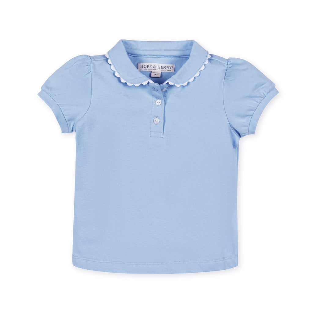 REAGAN PUFF SLEEVE POLO, PALM PLACE CUSTOM BLUE/TEAL