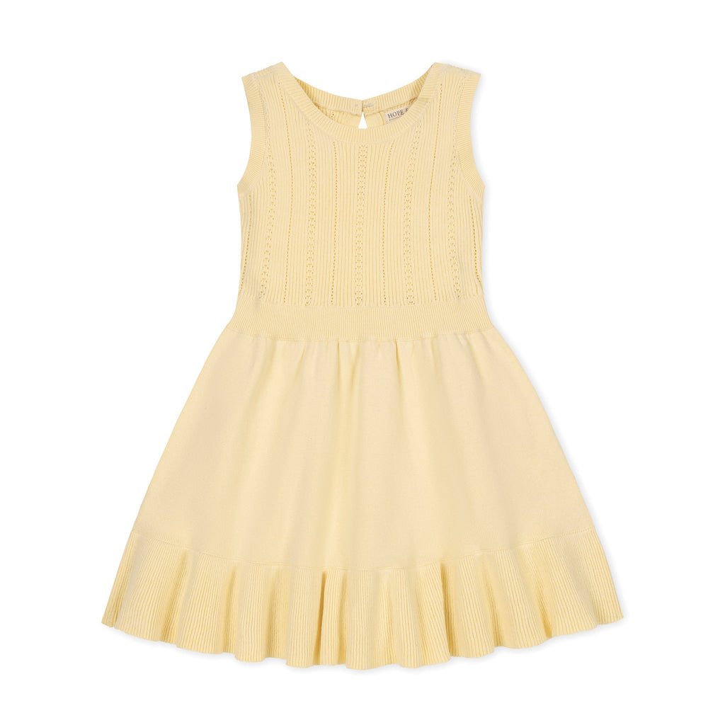 yellow sweater dress Hope & Henry Girls' Organic Flounce Hem Tank Sweater Dress, Pale Yellow, 4