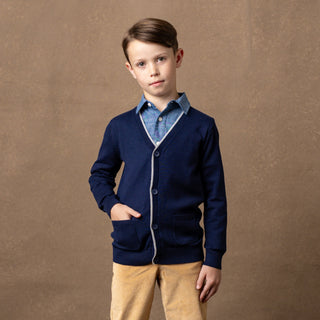 Tipped Organic Cardigan with Elbow Patches - Hope & Henry Boy