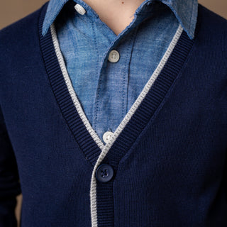 Tipped Organic Cardigan with Elbow Patches