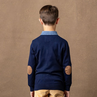 Tipped Organic Cardigan with Elbow Patches - Hope & Henry Boy