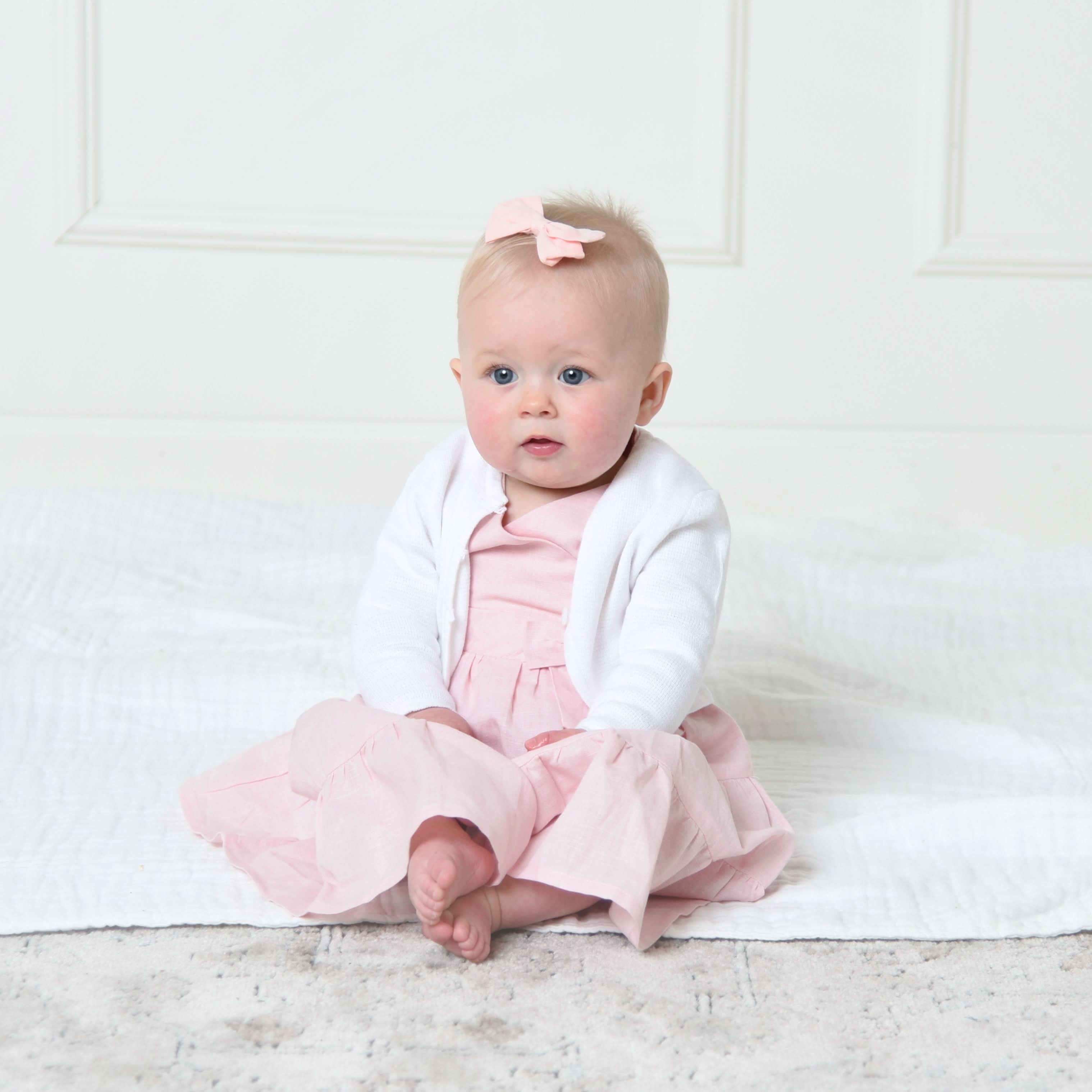 Hope & Henry Girls' Tiered Wrap Dress (Pale Pink Linen, 6-12 Months)