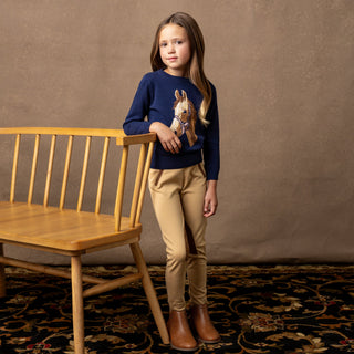 GIRLS Navy Organic Horse Intarsia Sweater