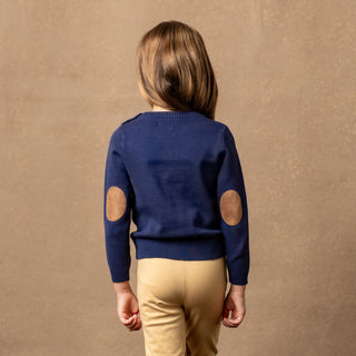 GIRLS Navy Organic Horse Intarsia Sweater