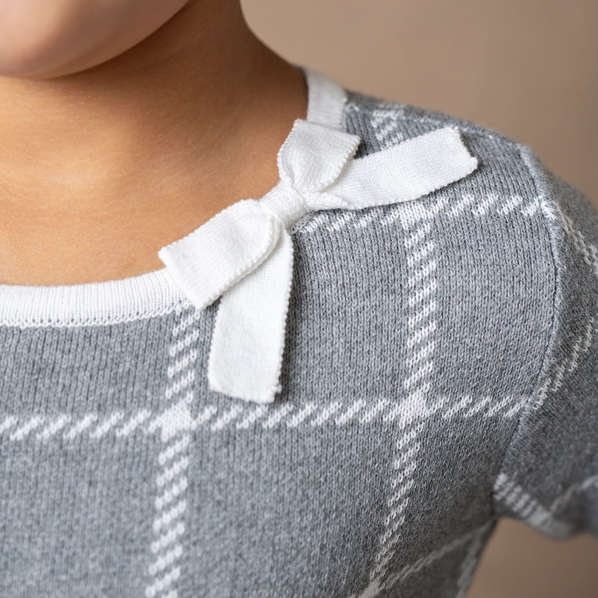 bow sweater dress Hope & Henry Girls' Bow Detail Sweater Dress (Dark Gray Windowpane, 4)
