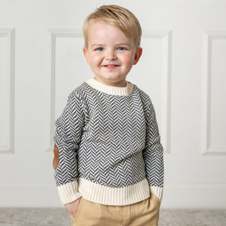 Crewneck Pullover Organic Sweater with Elbow Patches - Hope & Henry Boy