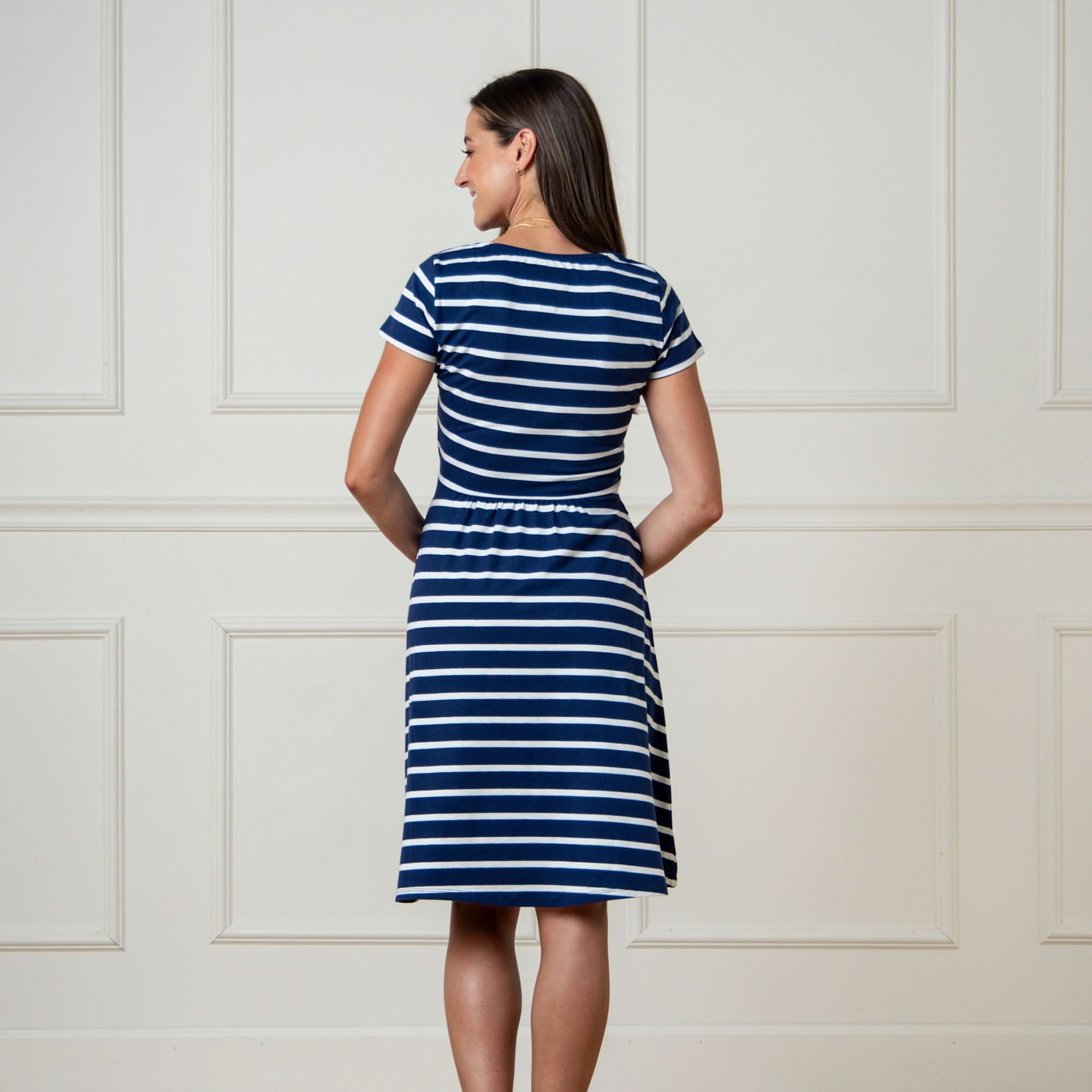Hope & Henry - Womens Organic Tie-Waist Knit Dress - 6 / Navy/White Stripe Hope & Henry - Womens Organic Tie-Waist Knit Dress - 6 / Navy/White Stripe