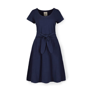 WOMENS Navy Blue Organic Tie-Waist Knit Dress