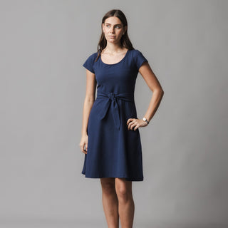 WOMENS Navy Blue Organic Tie-Waist Knit Dress