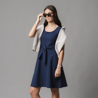 WOMENS Navy Blue Organic Tie-Waist Knit Dress