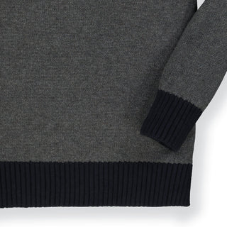 BOYS Charcoal Heather and Black Organic Mock Neck Sweater with Elbow Patches