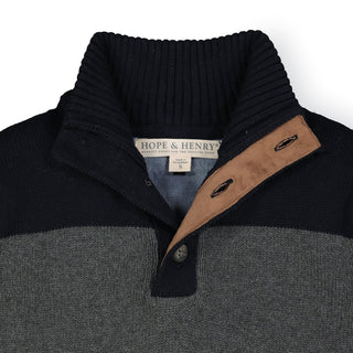 BOYS Charcoal Heather and Black Organic Mock Neck Sweater with Elbow Patches