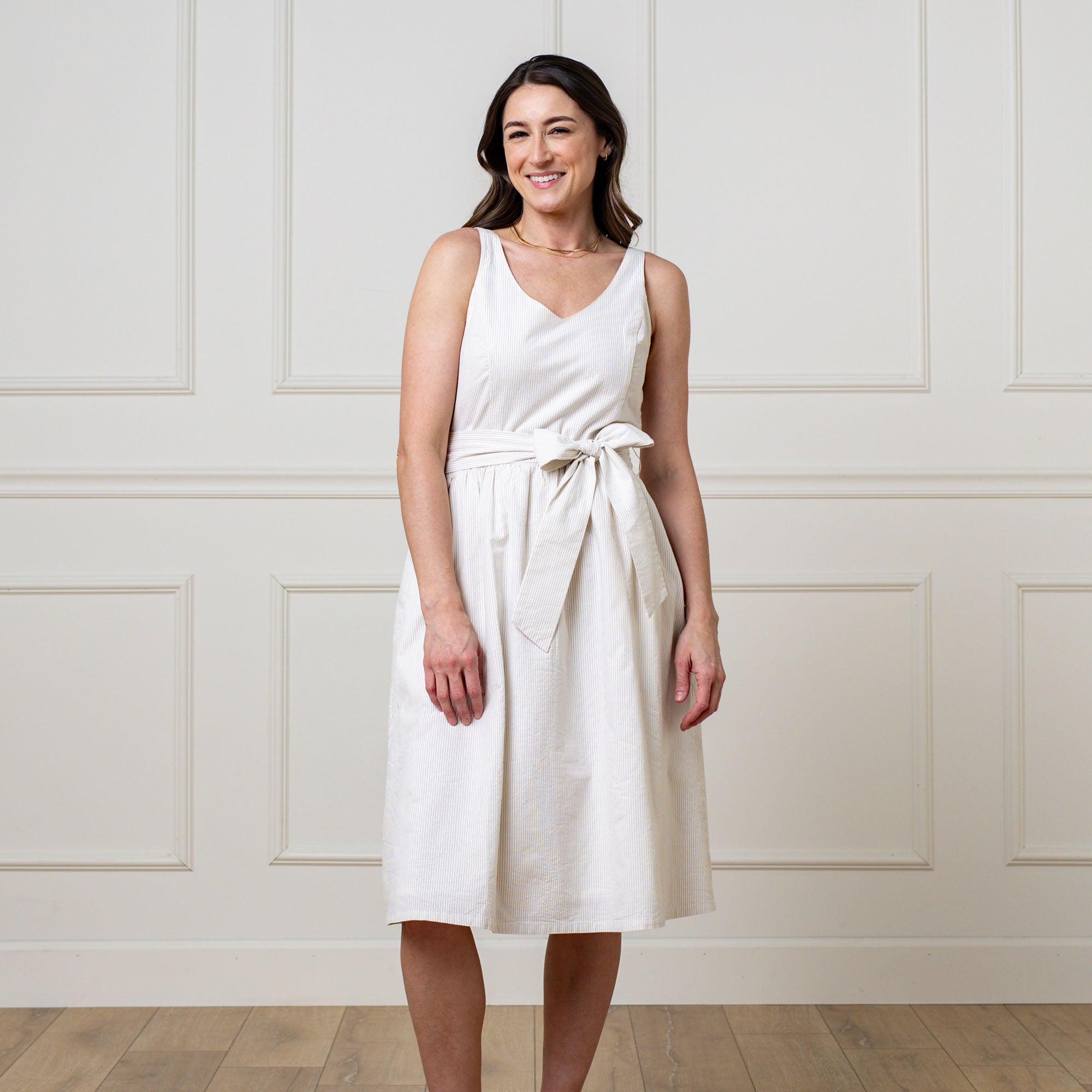 Hope & Henry Women's A-Line Dress with Sash - Khaki - 10 Hope & Henry Women's A-Line Dress with Sash - Khaki - 10