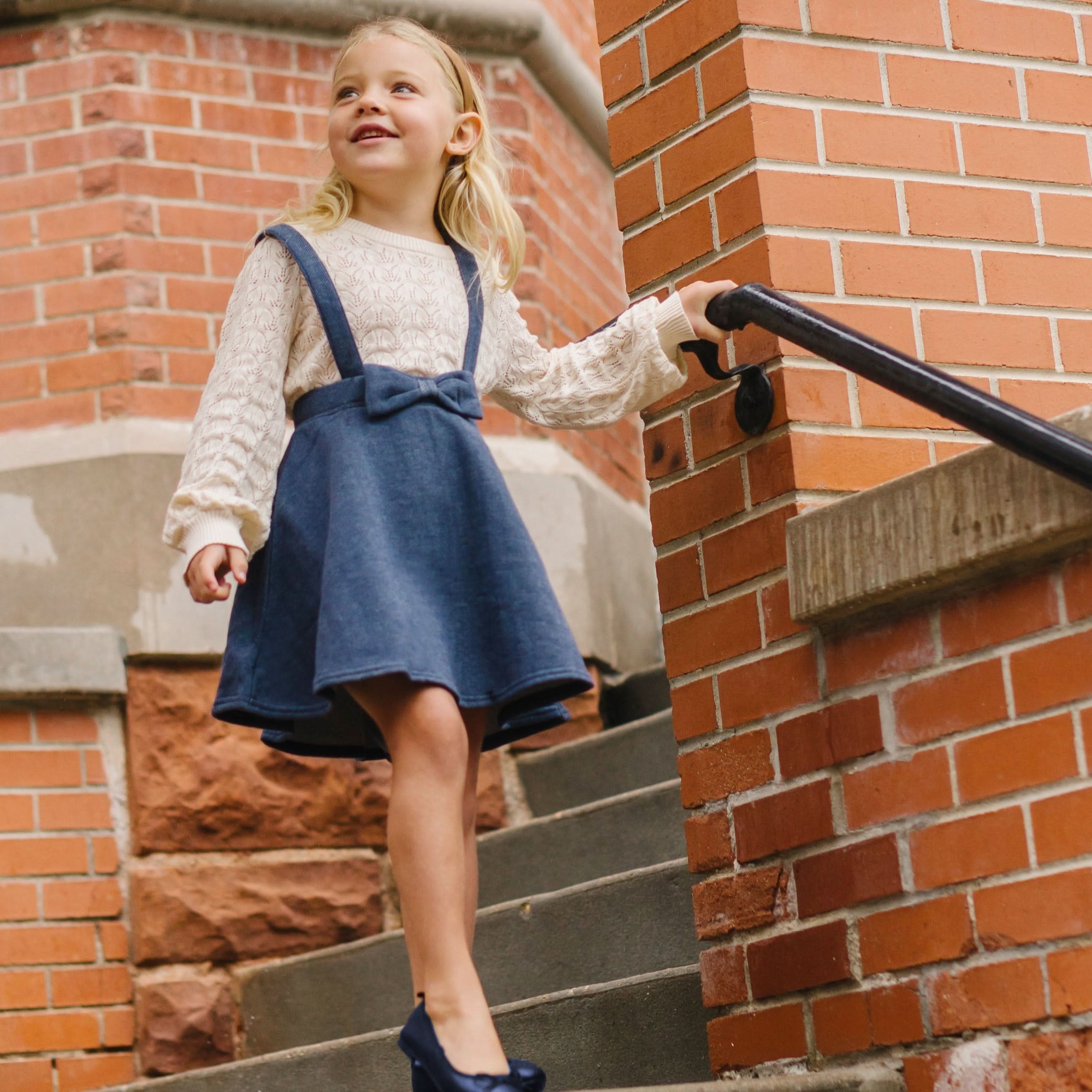 Hope & Henry Girls' Fleece Bow Front Suspender Skirt, Toddler, 3 Hope & Henry Girls' Fleece Bow Front Suspender Skirt, Toddler, 3