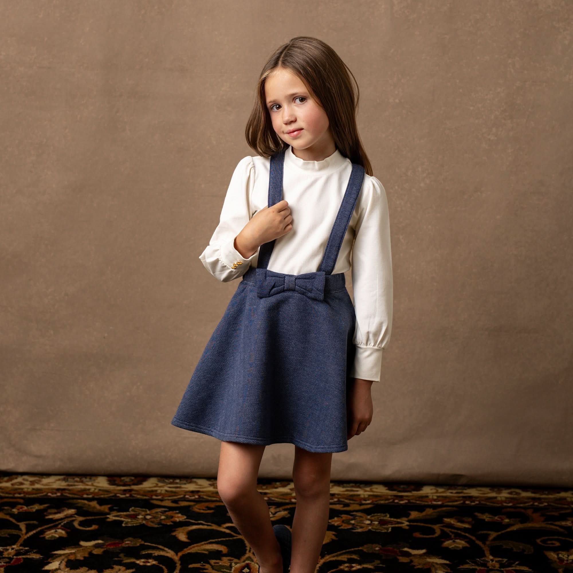 Hope & Henry Girls' Fleece Bow Front Suspender Skirt, Toddler, 3 Hope & Henry Girls' Fleece Bow Front Suspender Skirt, Toddler, 3