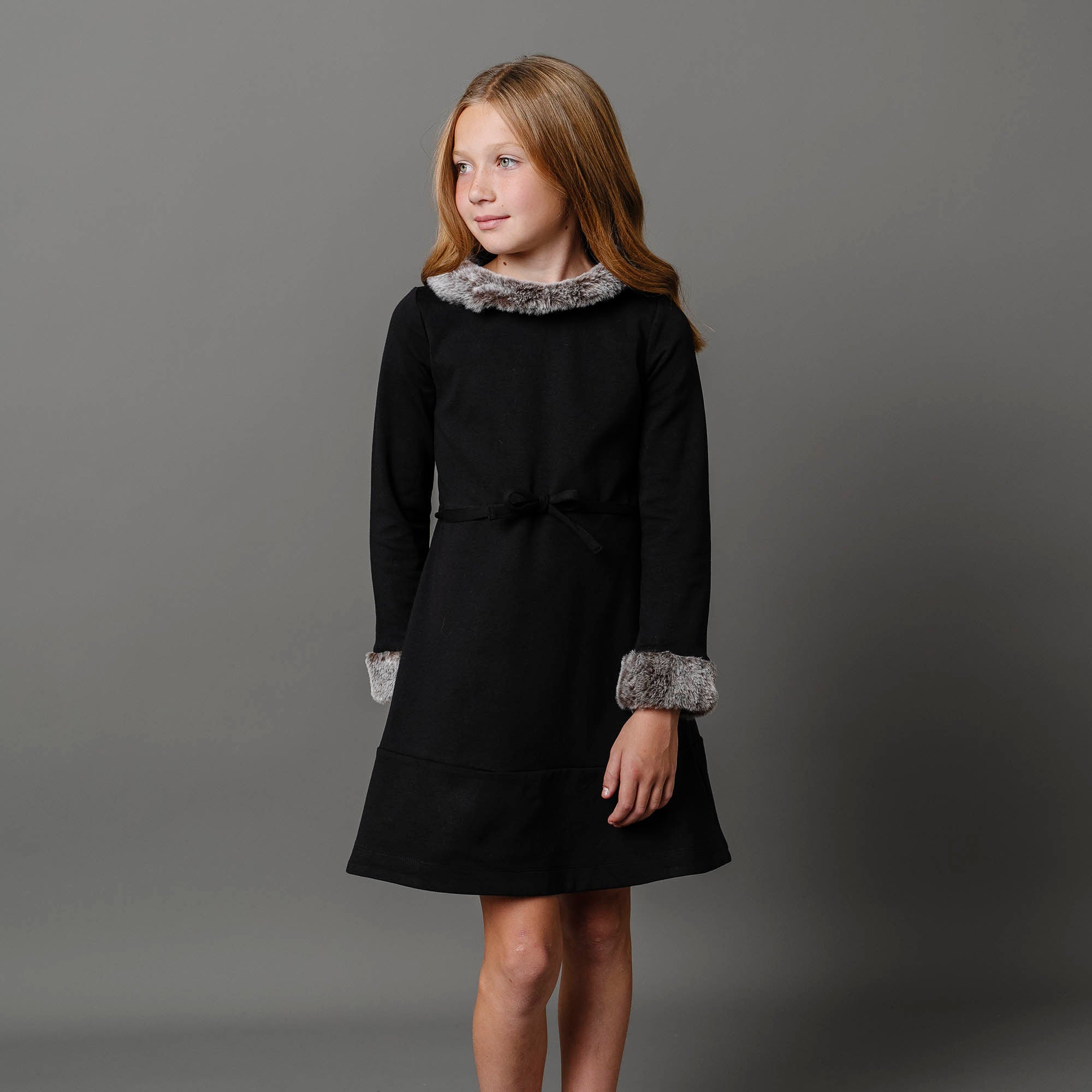 Long Sleeve Ponte Dress with Faux Fur Long Sleeve Ponte Dress with Faux Fur