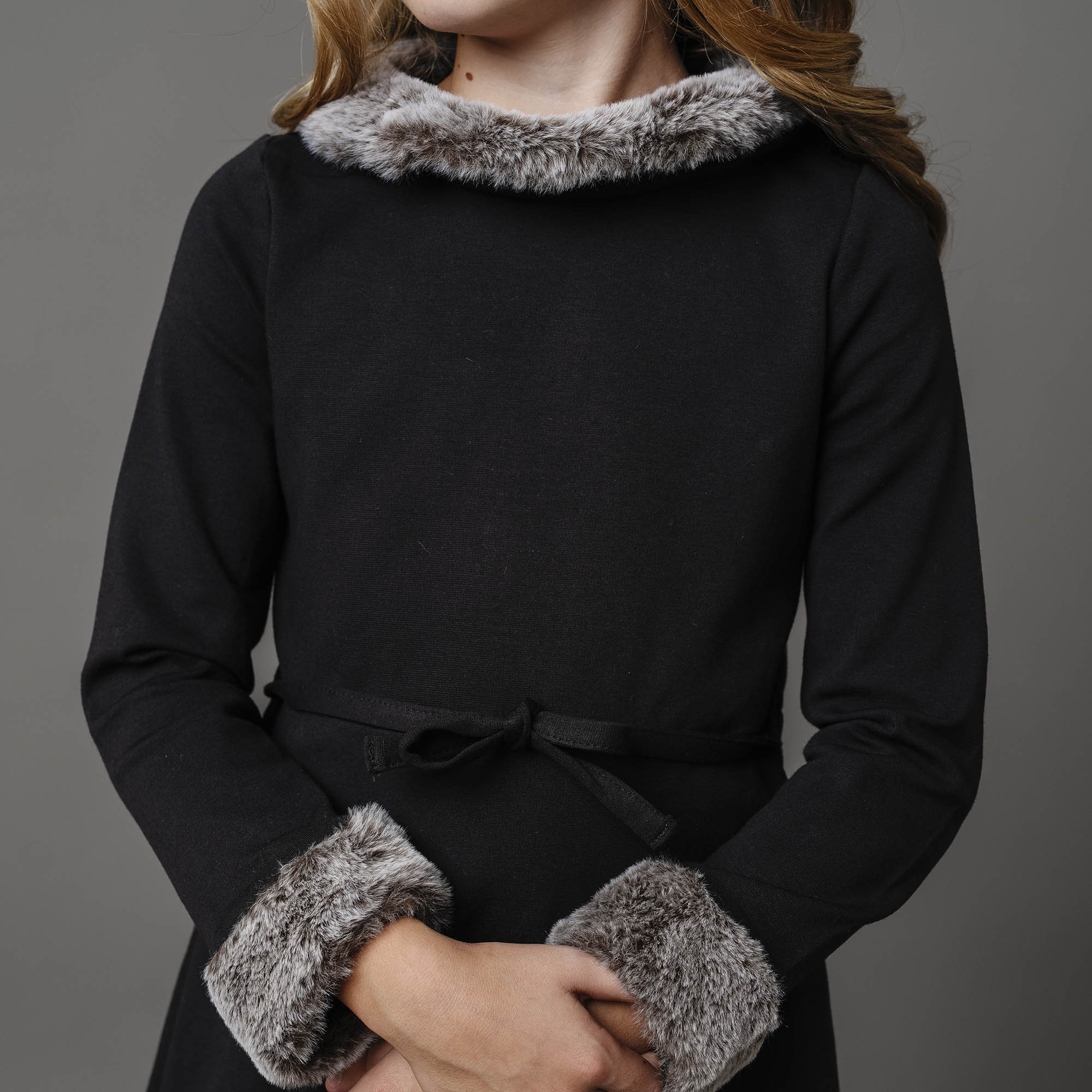 Long Sleeve Ponte Dress with Faux Fur Long Sleeve Ponte Dress with Faux Fur