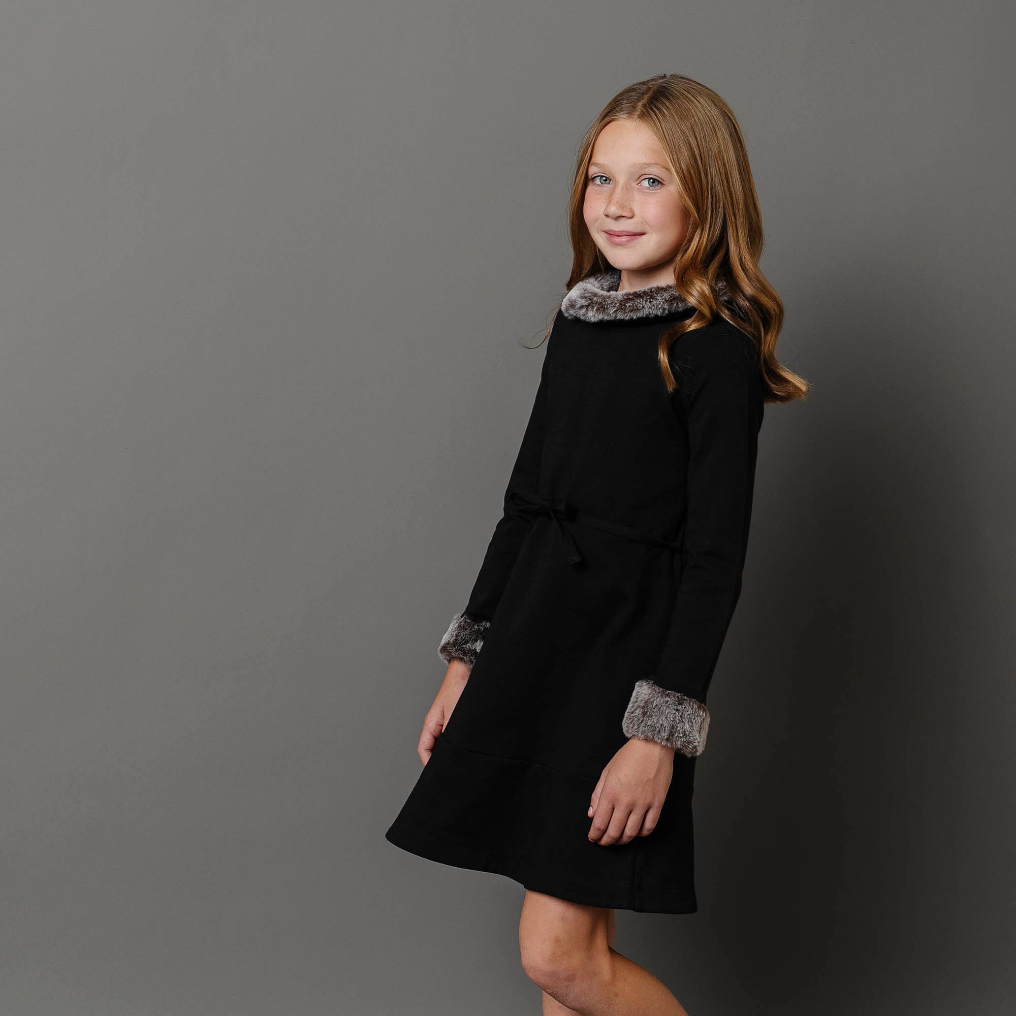 Long Sleeve Ponte Dress with Faux Fur Hope & Henry Long Sleeve Ponte Dress with Faux Fur Hope & Henry
