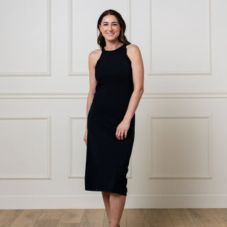 Hope & Henry Women's Organic Short Sleeve Knit Tie Midi Dress, Black Side-Tie, 2 Hope & Henry Women's Organic Short Sleeve Knit Tie Midi Dress, Black Side-Tie, 2