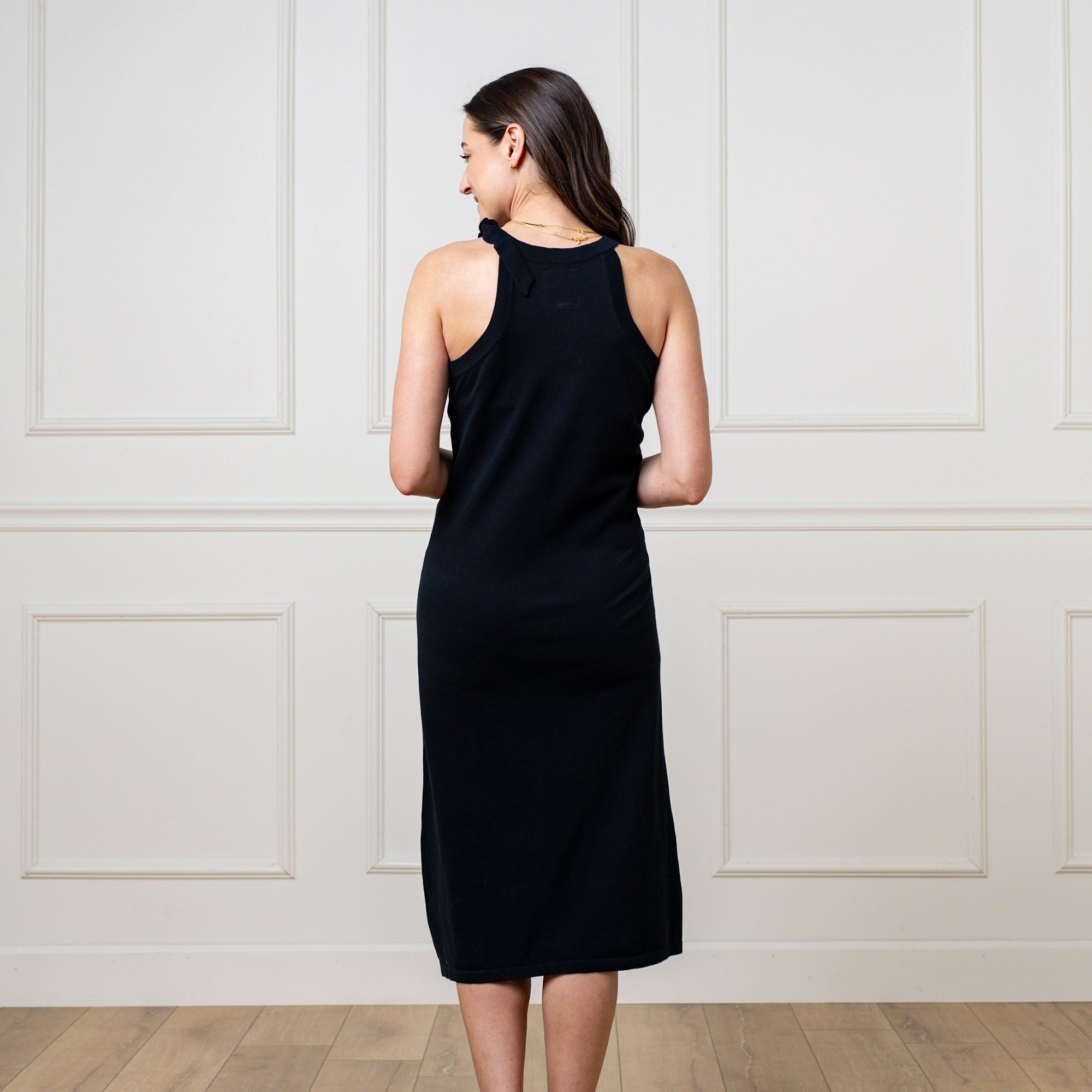 Halter Tie Knit Sweater Dress 10 / Black Halter Tie Knit Sweater Dress 10 / Black