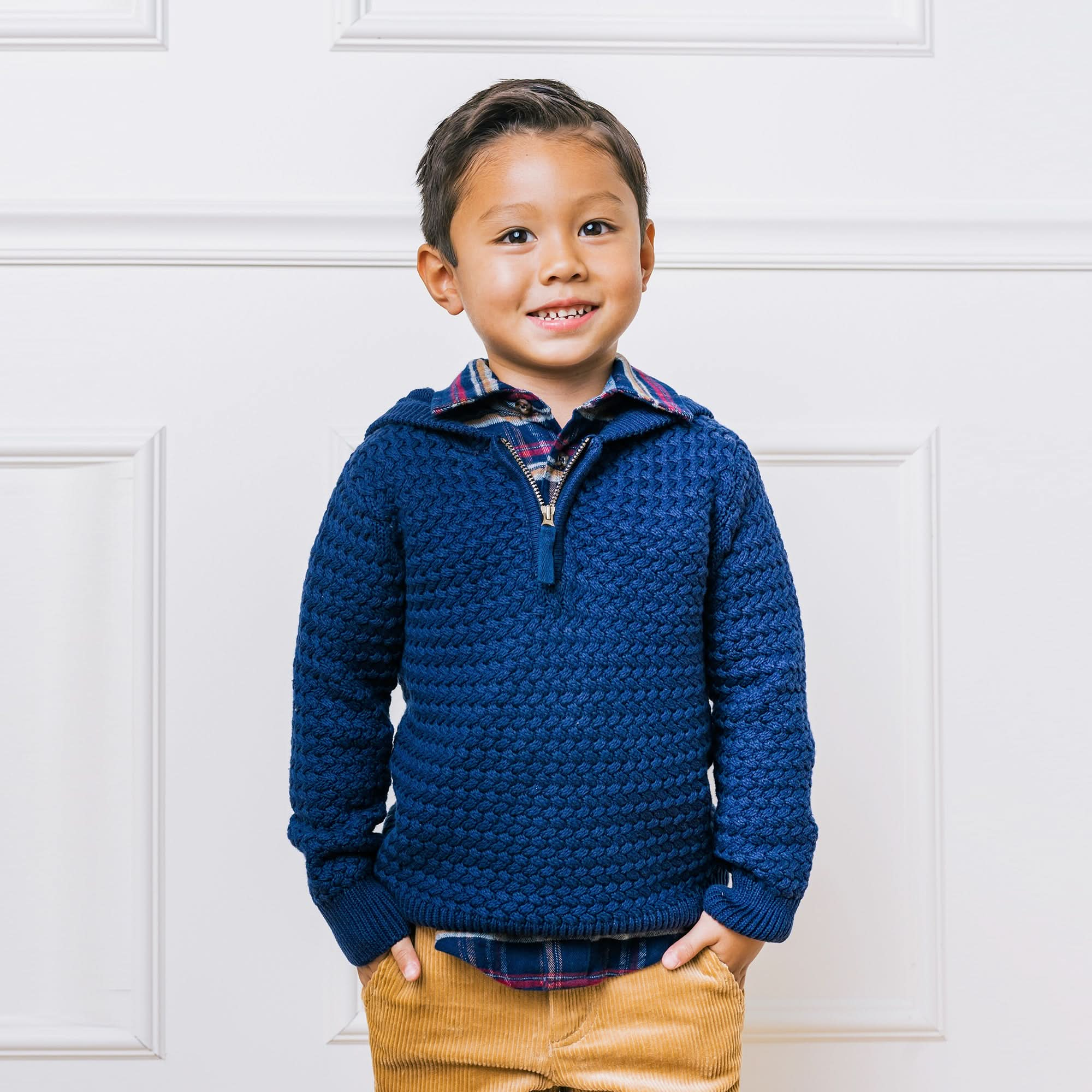 Hooded Half Zip Sweater | Hope & Henry Boy