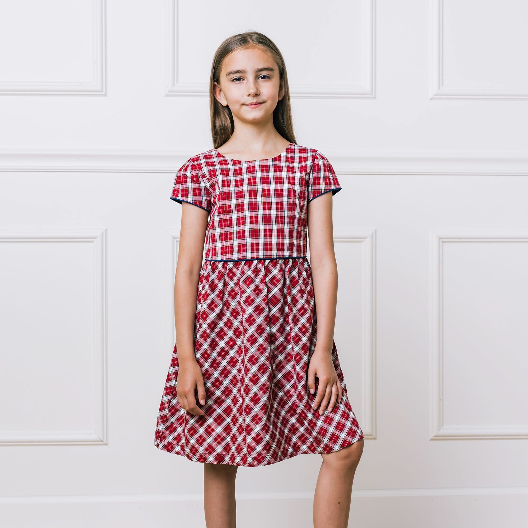 hope and henry red dress Hope & Henry Toddler Girls Short Sleeve Button Back Schoolgirl Dress - Dark Red Collegiate Check
