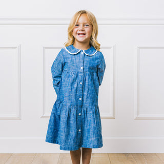 Button Front Organic Chambray Dress - Baby