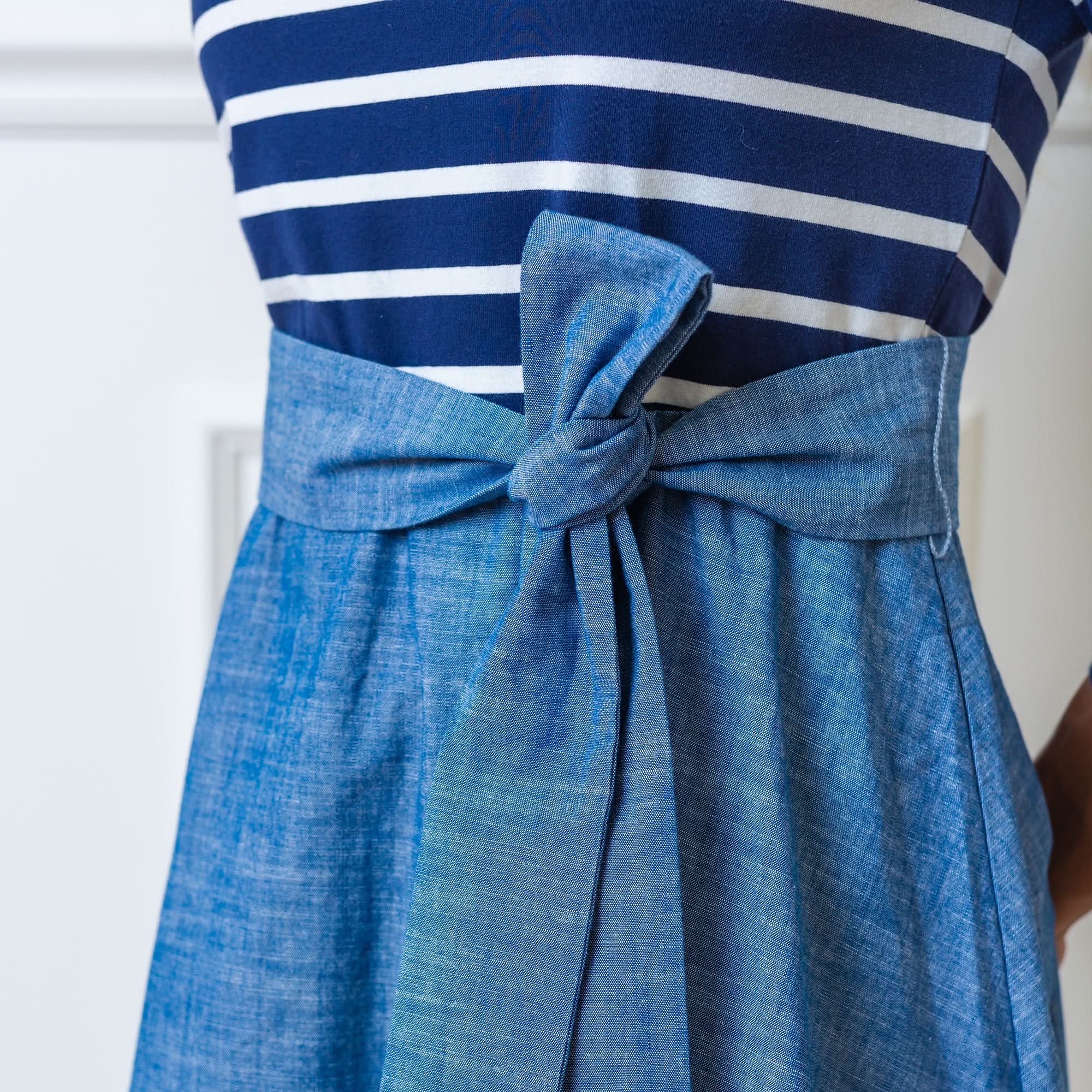 jersey skater dress French Jersey Skater Dress 14 / Navy and White with Blue Chambray