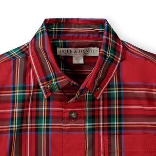 BOYS Red Holiday Tartan Organic Stretch Poplin Shirt
