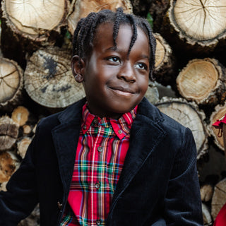 BOYS Red Holiday Tartan Organic Stretch Poplin Shirt