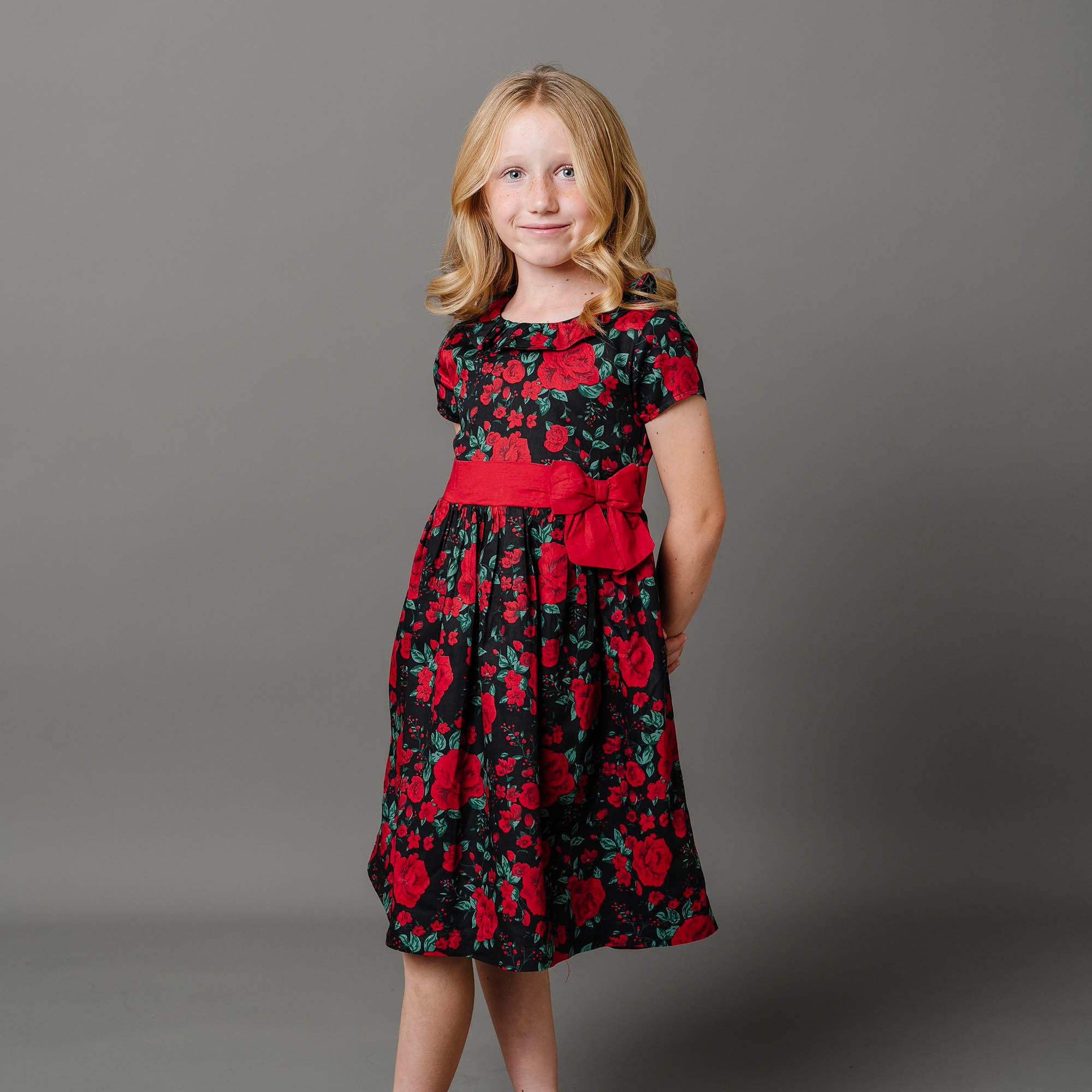 Hope & Henry - Girls Ruffle Collar Organic Party Dress - 4 / Black Holiday Rose Hope & Henry - Girls Ruffle Collar Organic Party Dress - 4 / Black Holiday Rose