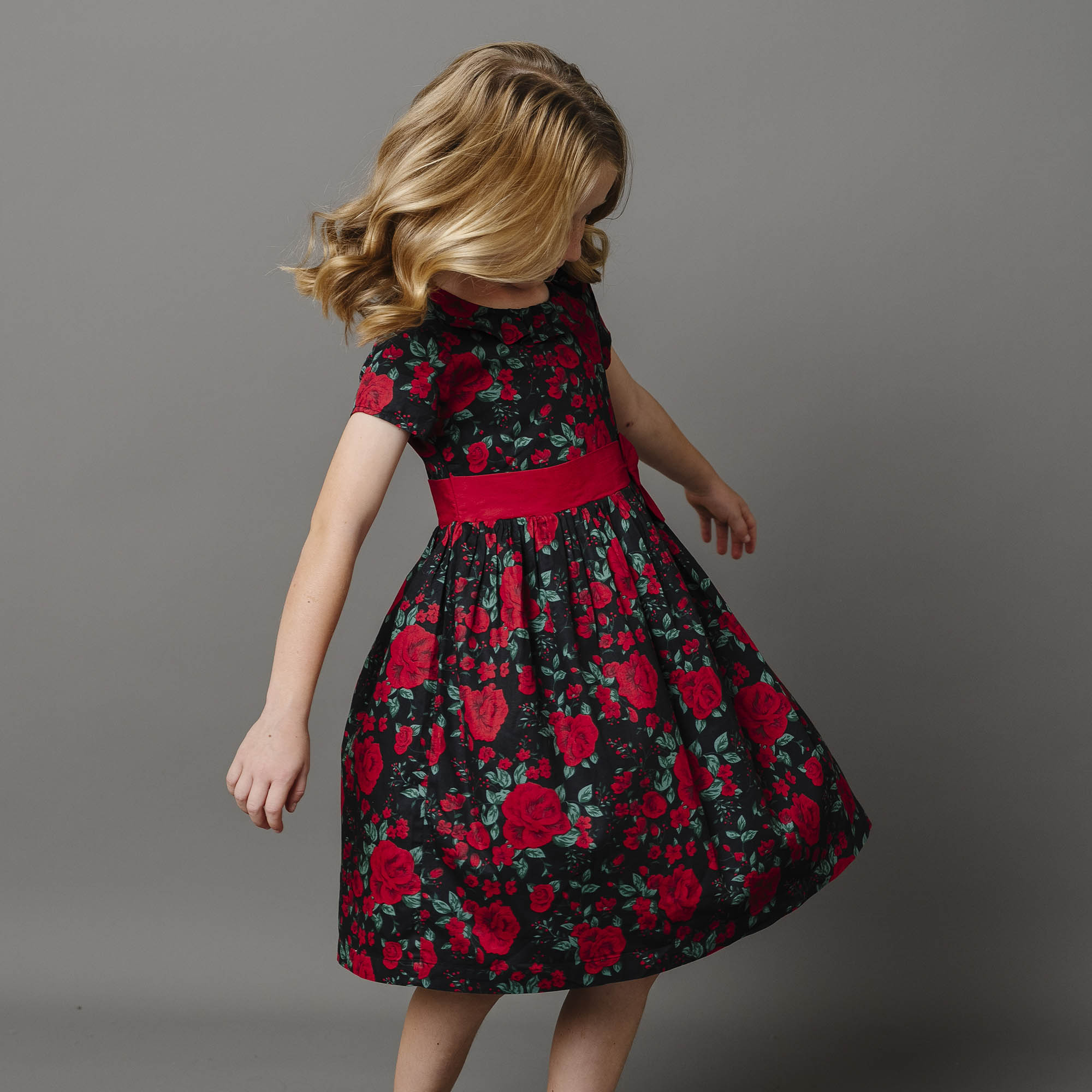 Hope & Henry - Girls Ruffle Collar Organic Party Dress - 4 / Black Holiday Rose Hope & Henry - Girls Ruffle Collar Organic Party Dress - 4 / Black Holiday Rose