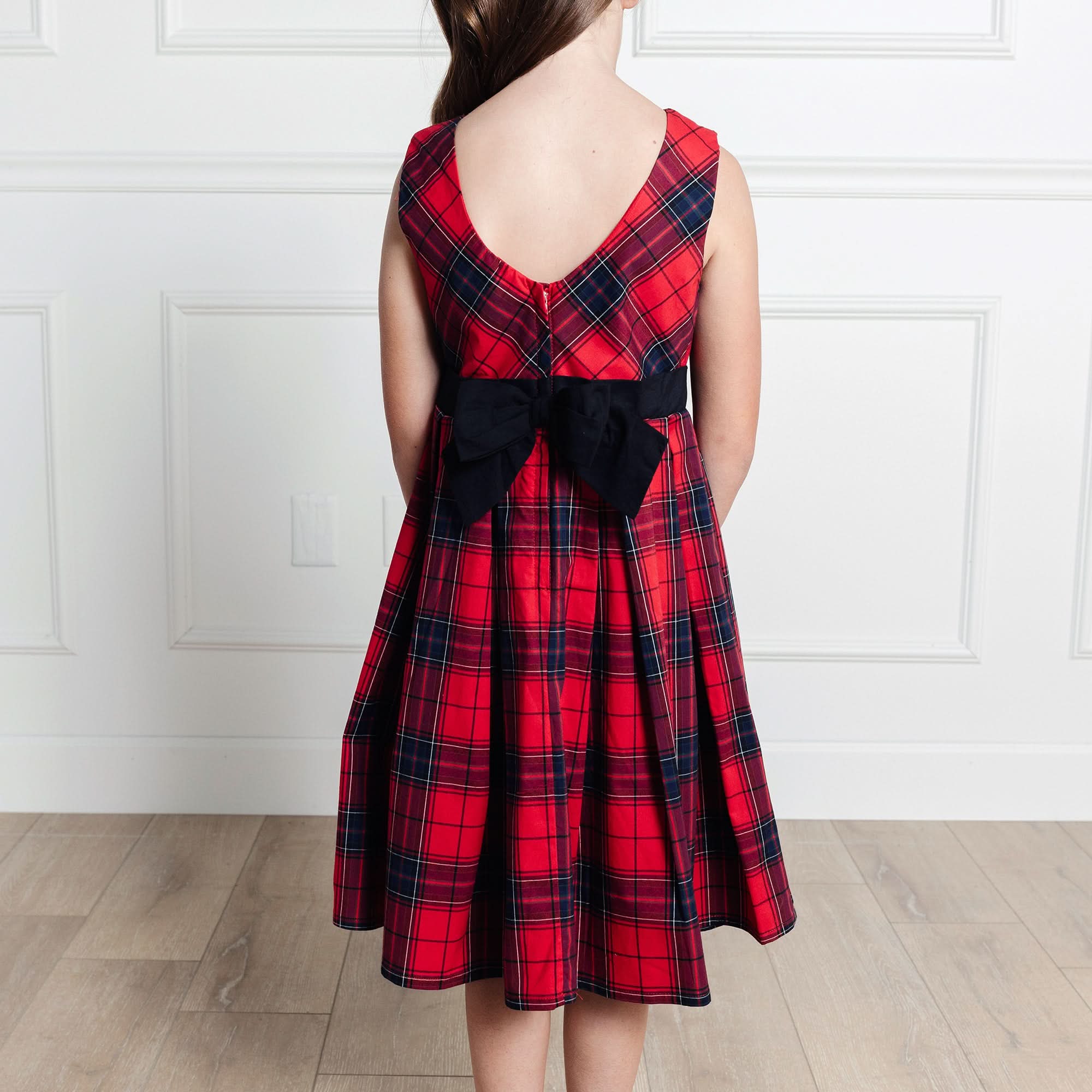 Organic Pleated Party Dress 4 / Red Holiday Plaid Organic Pleated Party Dress 4 / Red Holiday Plaid