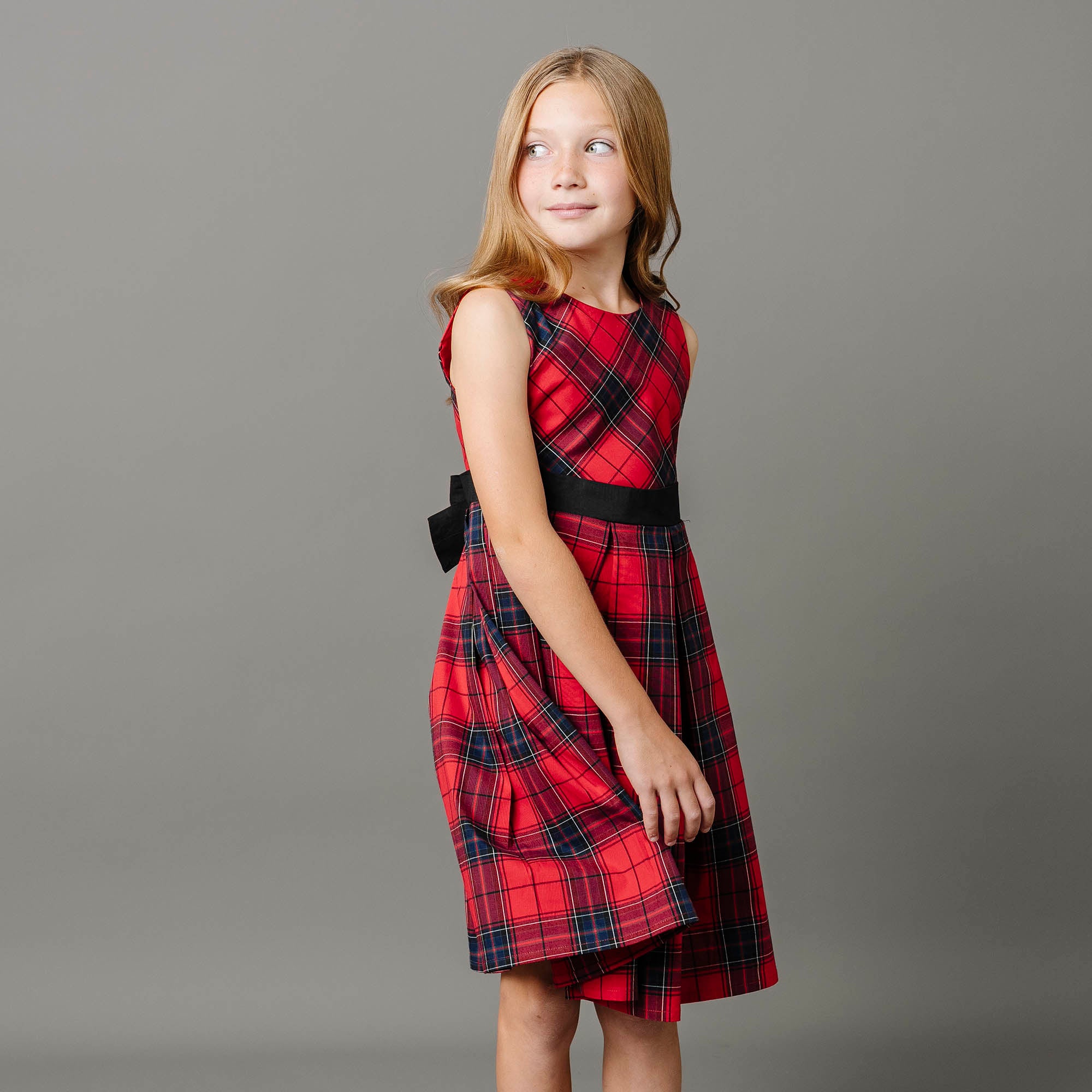 Organic Pleated Party Dress 4 / Red Holiday Plaid Organic Pleated Party Dress 4 / Red Holiday Plaid