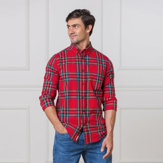 MENS Red Holiday Tartan Organic Stretch Poplin Shirt