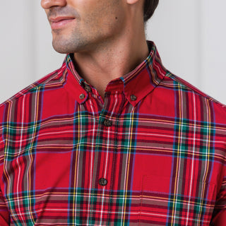 MENS Red Holiday Tartan Organic Stretch Poplin Shirt