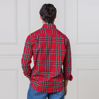 MENS Red Holiday Tartan Organic Stretch Poplin Shirt