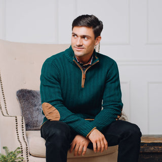 Half Zip Sweater with Suede Trim - Hope & Henry Men