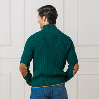 Half Zip Sweater with Suede Trim