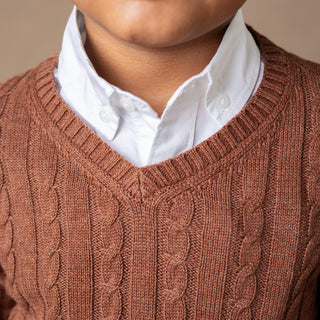 Organic Fine Gauge Cable V-Neck Sweater - Baby