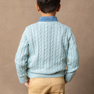 Organic Fine Gauge Cable V-Neck Sweater - Hope & Henry Boy