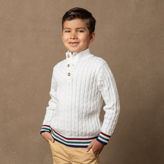 Organic Mock Neck Cable Sweater - Hope & Henry Boy