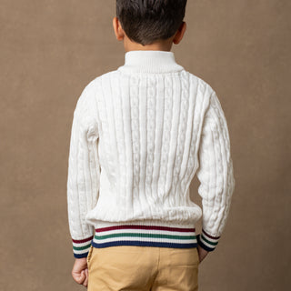 Organic Mock Neck Cable Sweater - Hope & Henry Boy