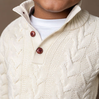 Organic Mock Neck Cable Sweater - Hope & Henry Boy