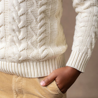 Organic Mock Neck Cable Sweater - Hope & Henry Boy