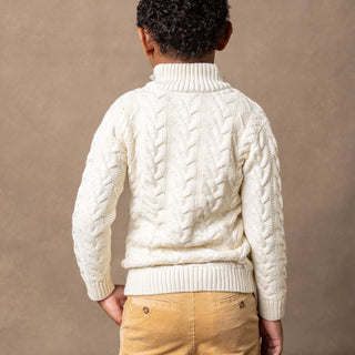 Organic Mock Neck Cable Sweater - Hope & Henry Boy