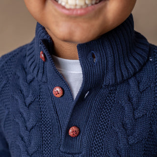 Organic Mock Neck Cable Sweater - Hope & Henry Boy