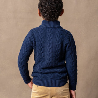 Organic Mock Neck Cable Sweater - Hope & Henry Boy