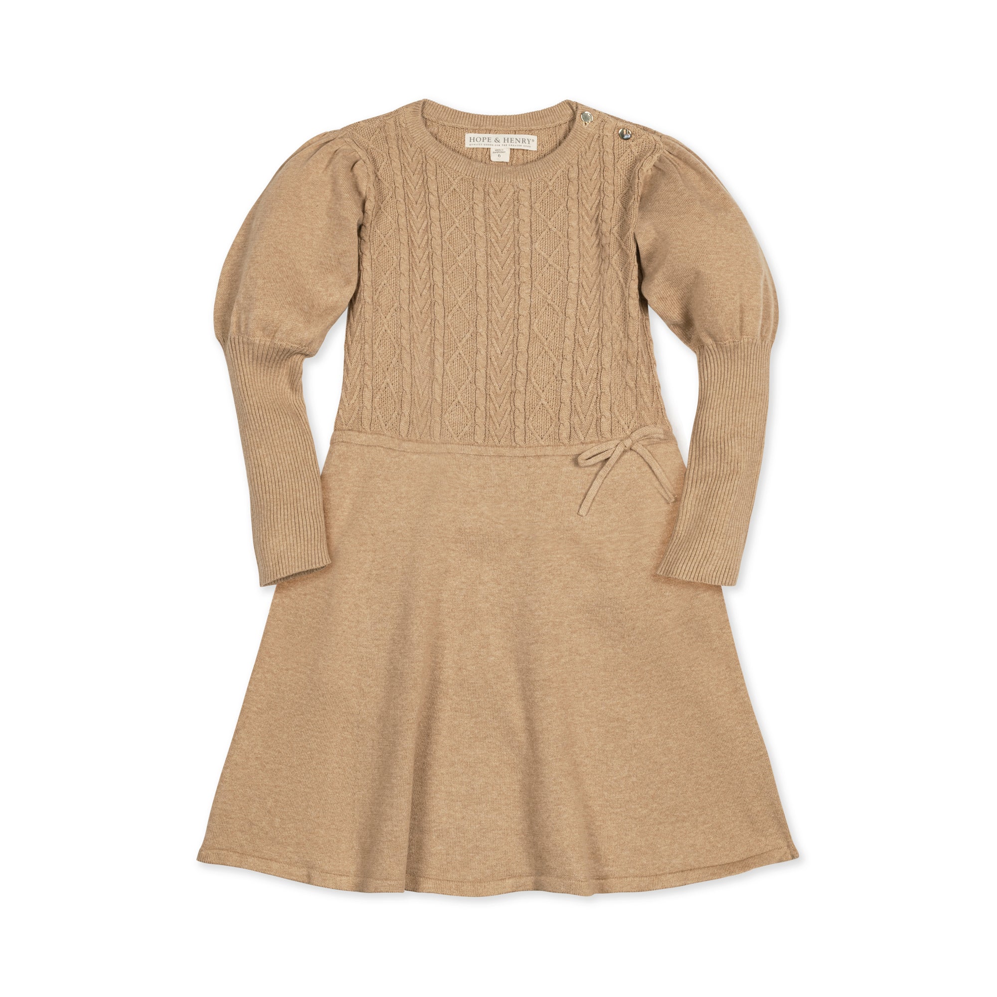 Hope & Henry - Girls Organic Cable Bodice Sweater Dress - 18-24 Months / Camel Heather Cable Bodice Hope & Henry - Girls Organic Cable Bodice Sweater Dress - 18-24 Months / Camel Heather Cable Bodice