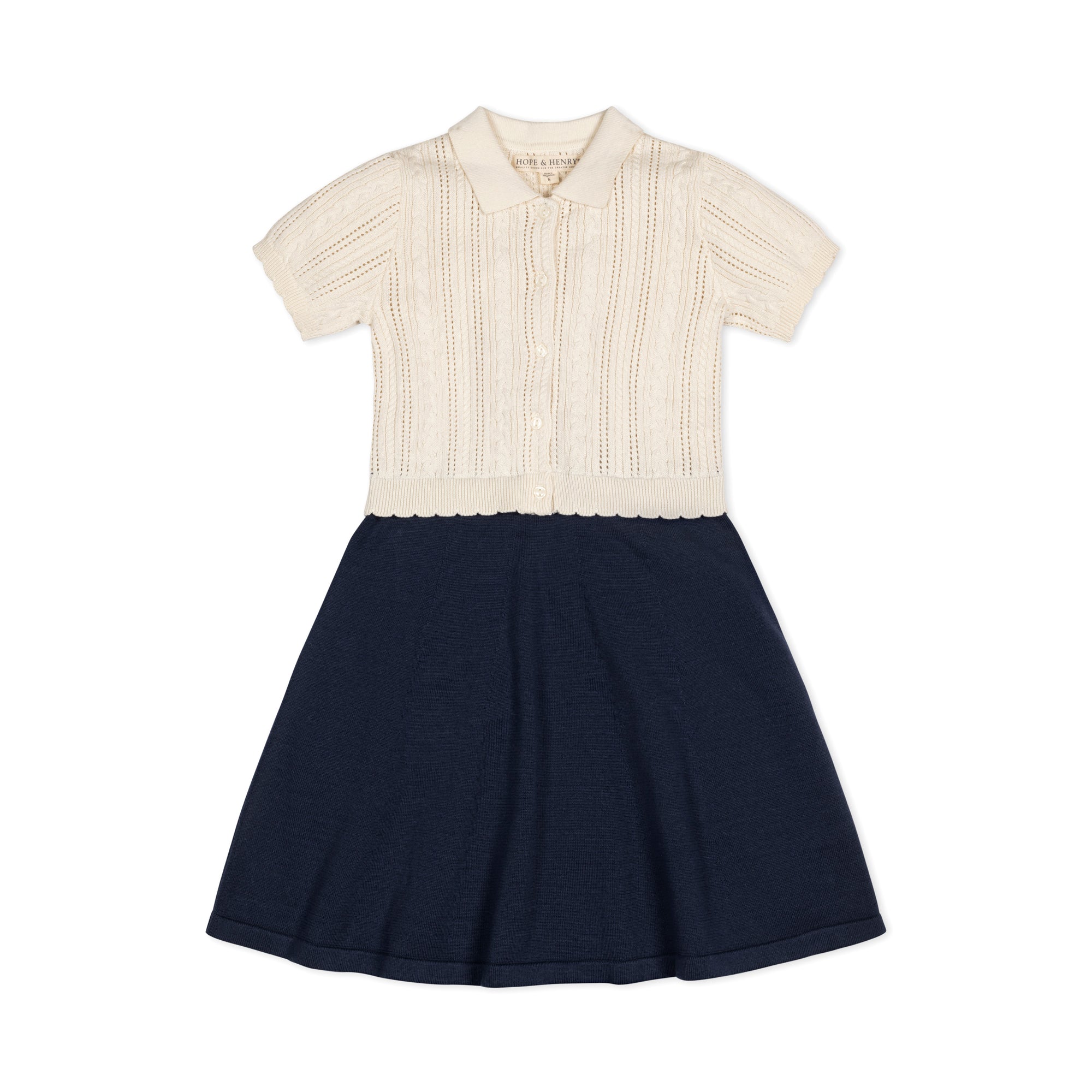 Hope & Henry Toddler Girls Short Sleeve French Schoolgirl Sweater Dress - Ivory Cable Navy Colorblock - 2T Hope & Henry Toddler Girls Short Sleeve French Schoolgirl Sweater Dress - Ivory Cable Navy Colorblock - 2T